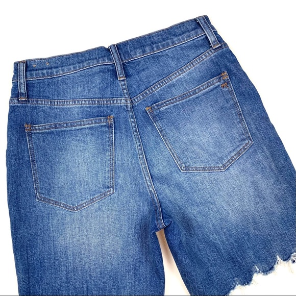Madewell Sz 26 High Rise Denim Shorts Midi Length Cut Offs Jean Distressed l0367 - Picture 6 of 11
